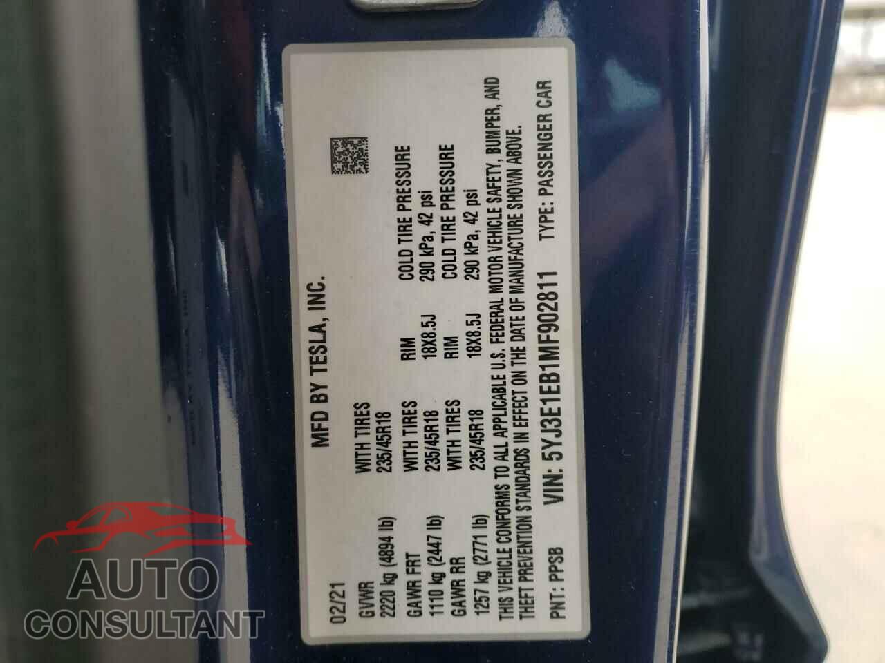 TESLA MODEL 3 2021 - 5YJ3E1EB1MF902811