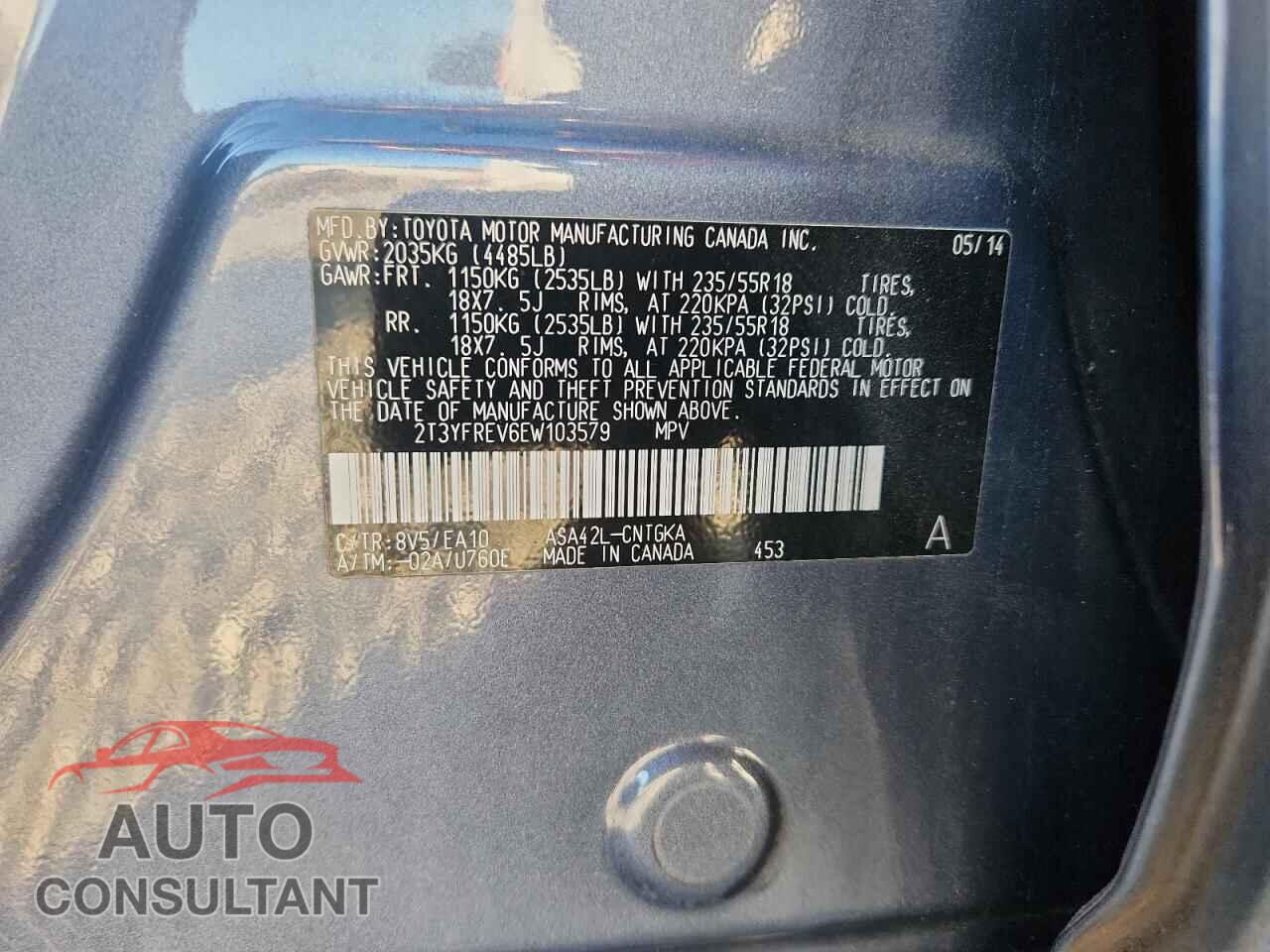 TOYOTA RAV4 2014 - 2T3YFREV6EW103579