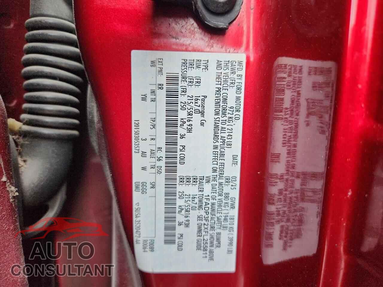 FORD FOCUS 2015 - 1FADP3F2XFL255811
