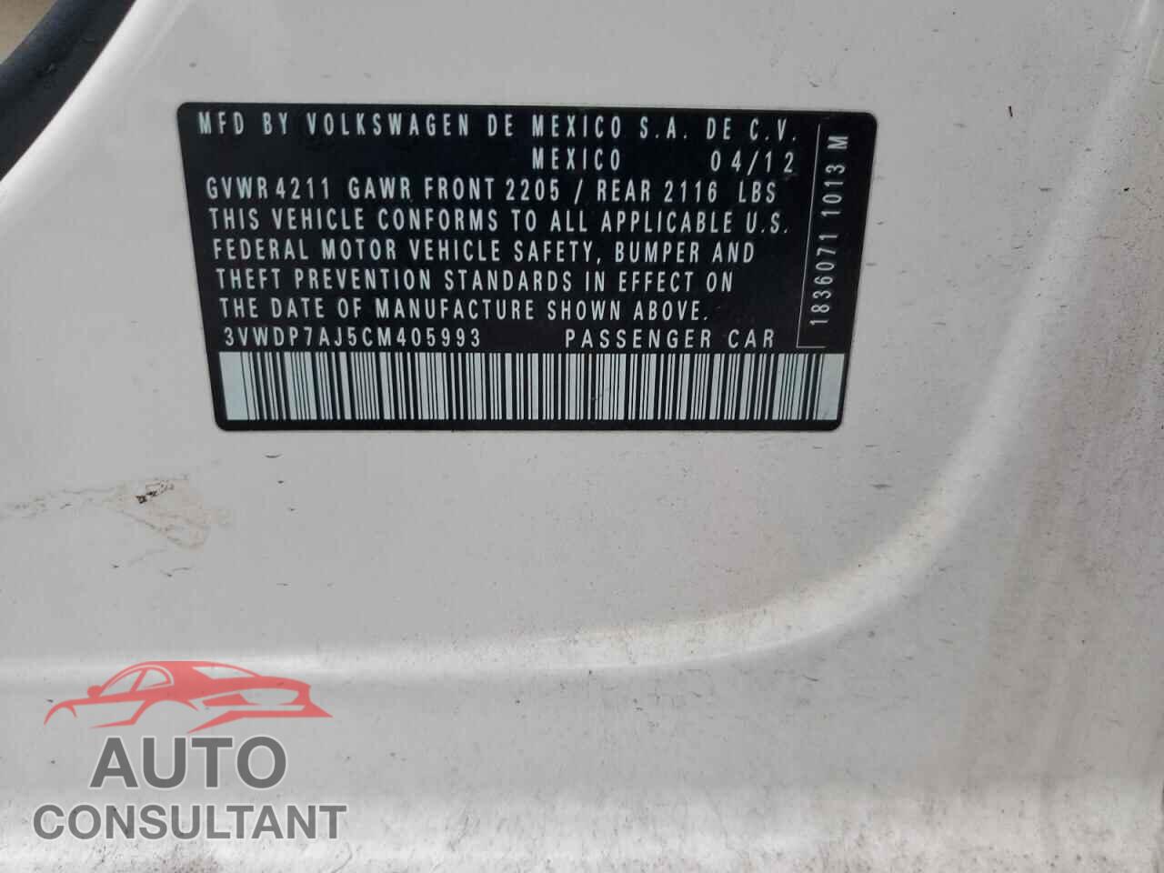 VOLKSWAGEN JETTA 2012 - 3VWDP7AJ5CM405993