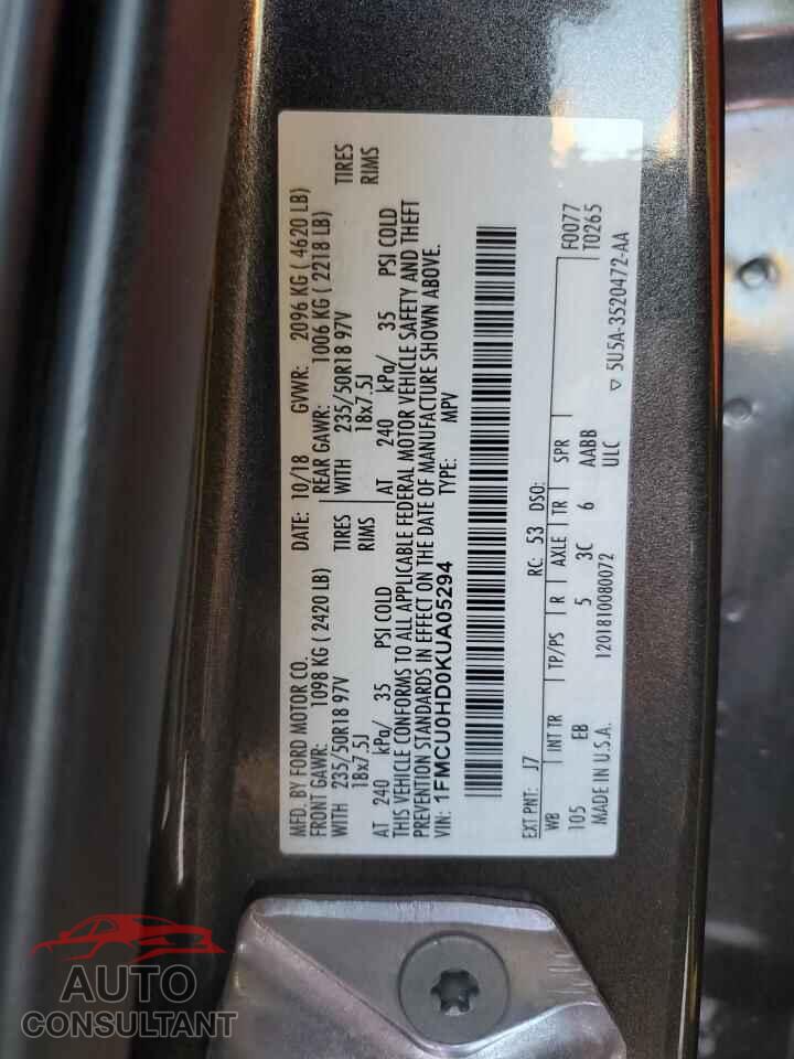 FORD ESCAPE 2019 - 1FMCU0HD0KUA05294