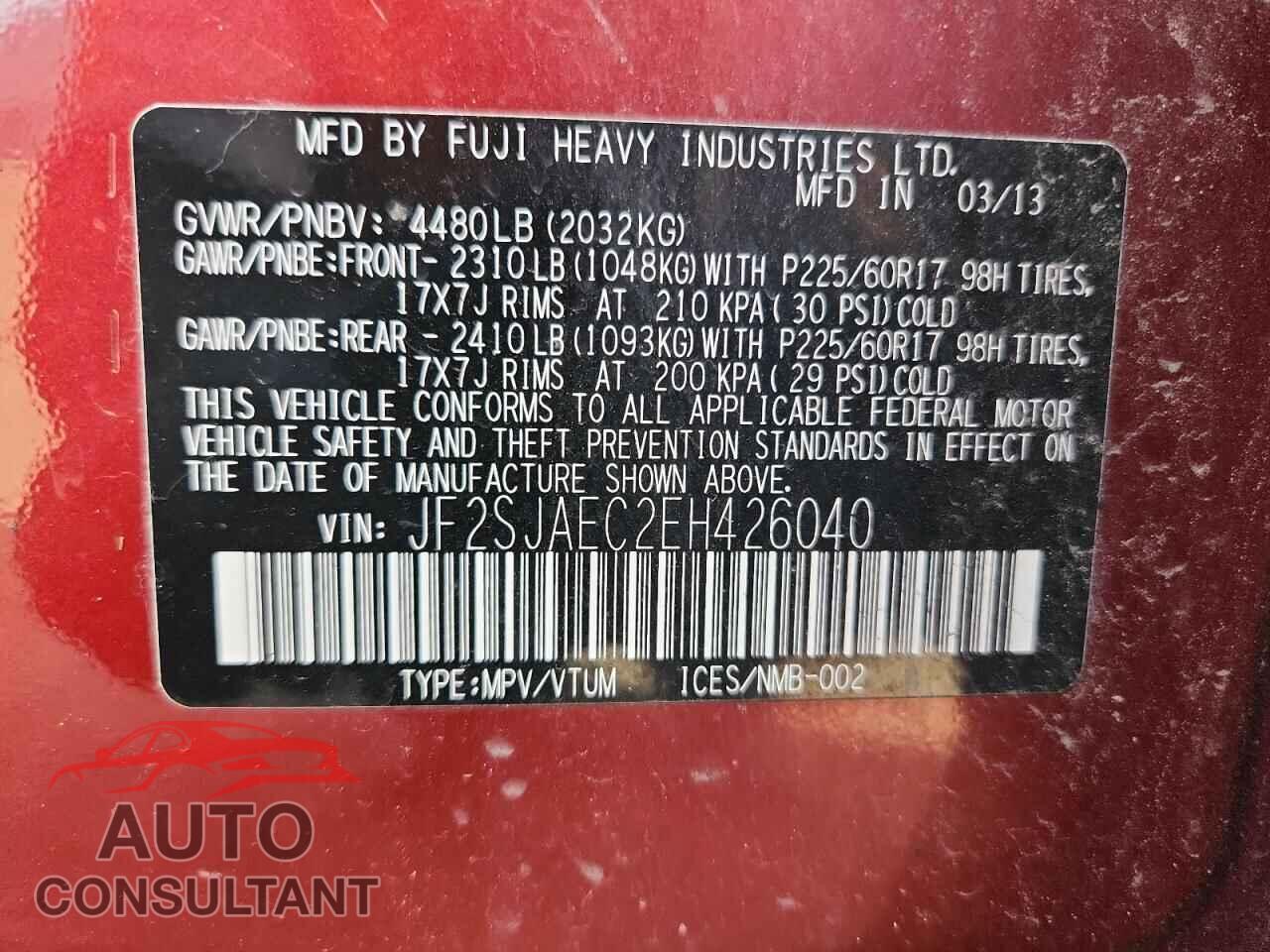 SUBARU FORESTER 2014 - JF2SJAEC2EH426040