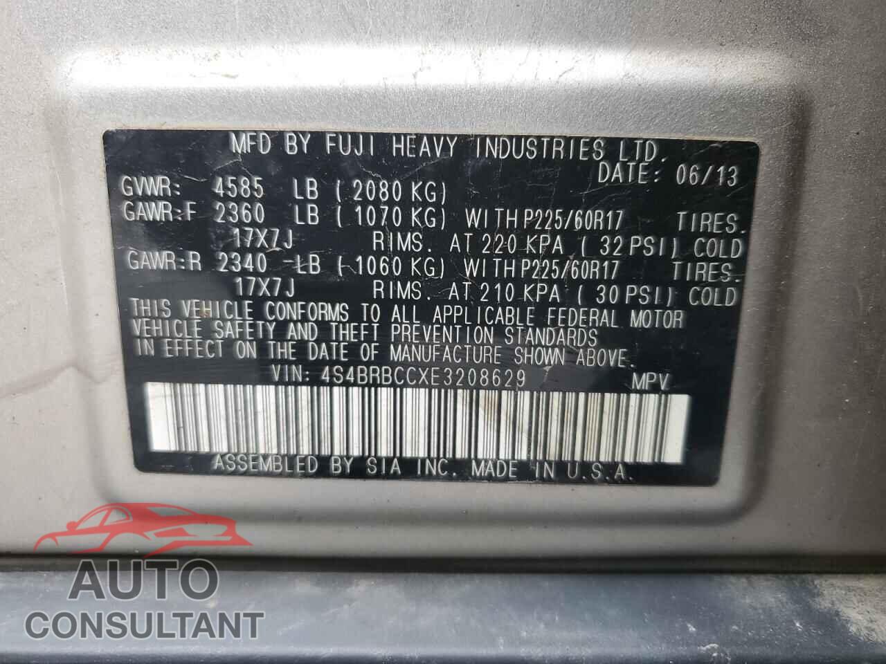 SUBARU OUTBACK 2014 - 4S4BRBCCXE3208629