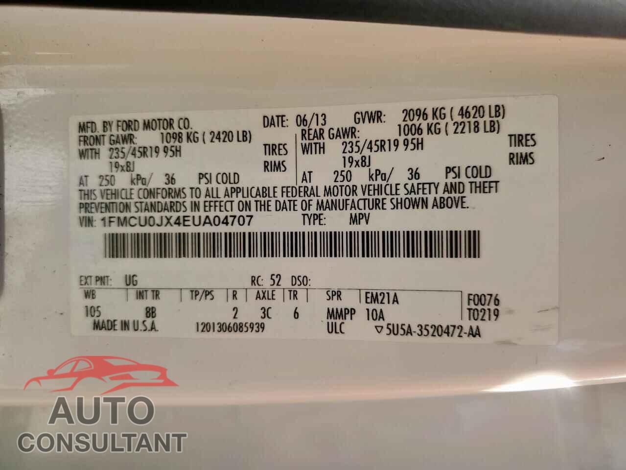FORD ESCAPE 2014 - 1FMCU0JX4EUA04707