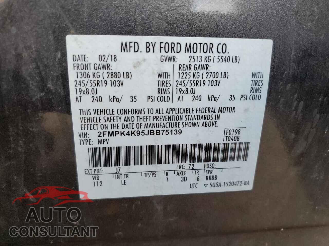 FORD EDGE 2018 - 2FMPK4K95JBB75139
