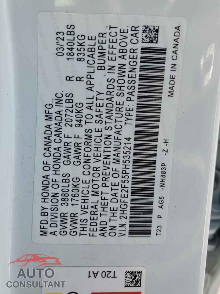 HONDA CIVIC 2023 - 2HGFE2F55PH535214