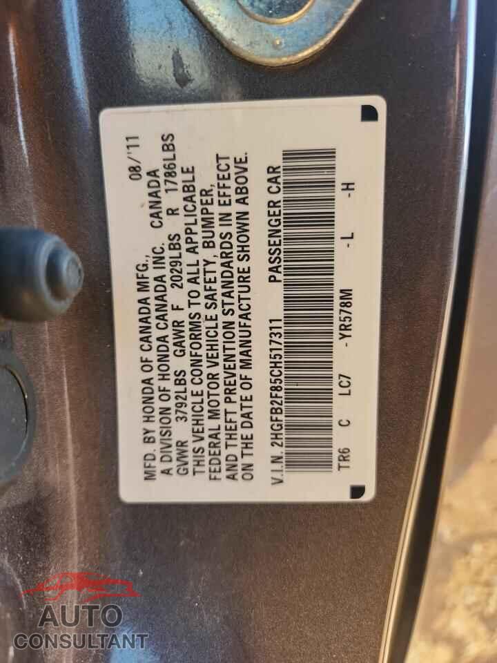 HONDA CIVIC 2012 - 2HGFB2F85CH517311