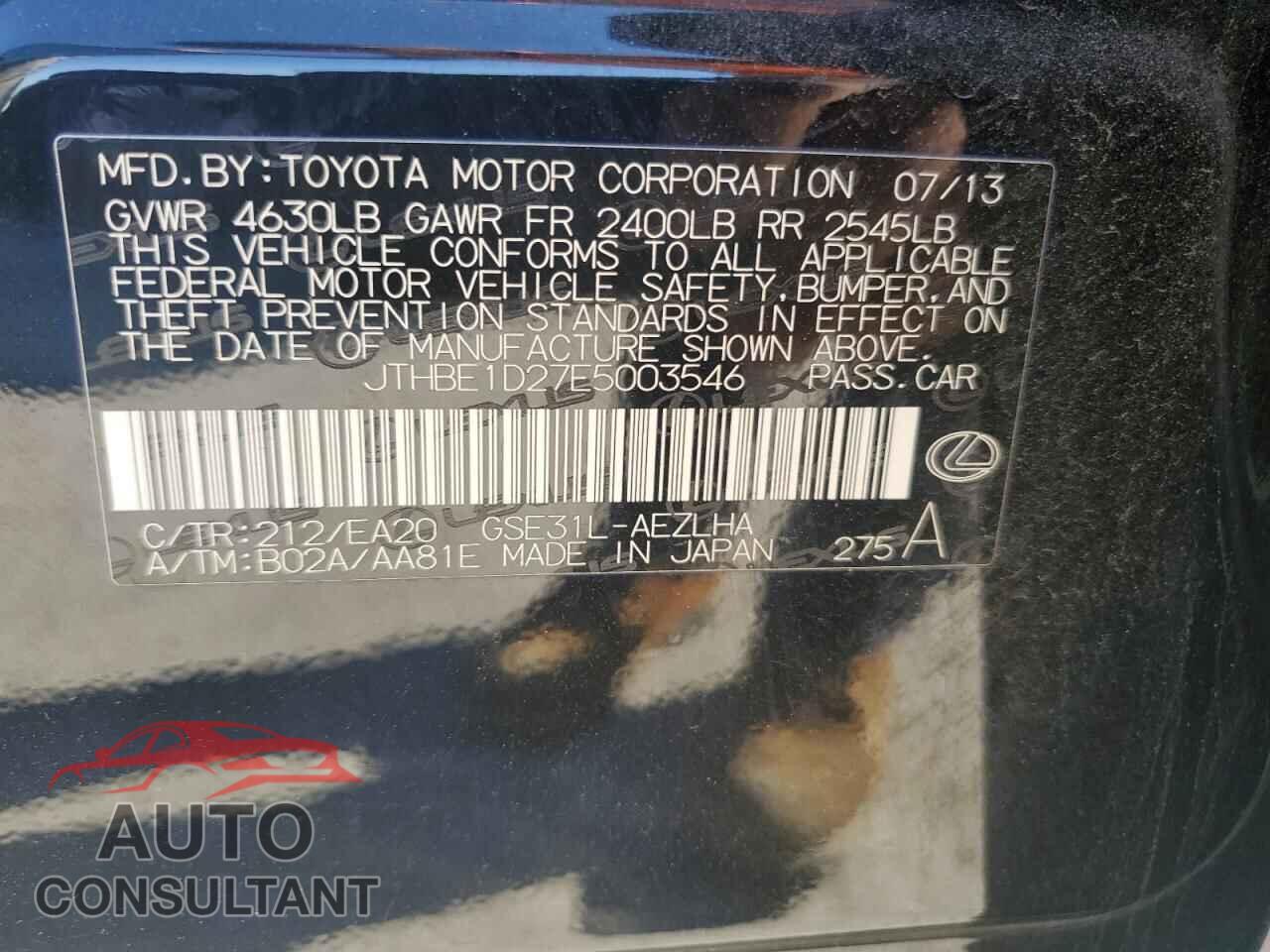 LEXUS IS 2014 - JTHBE1D27E5003546