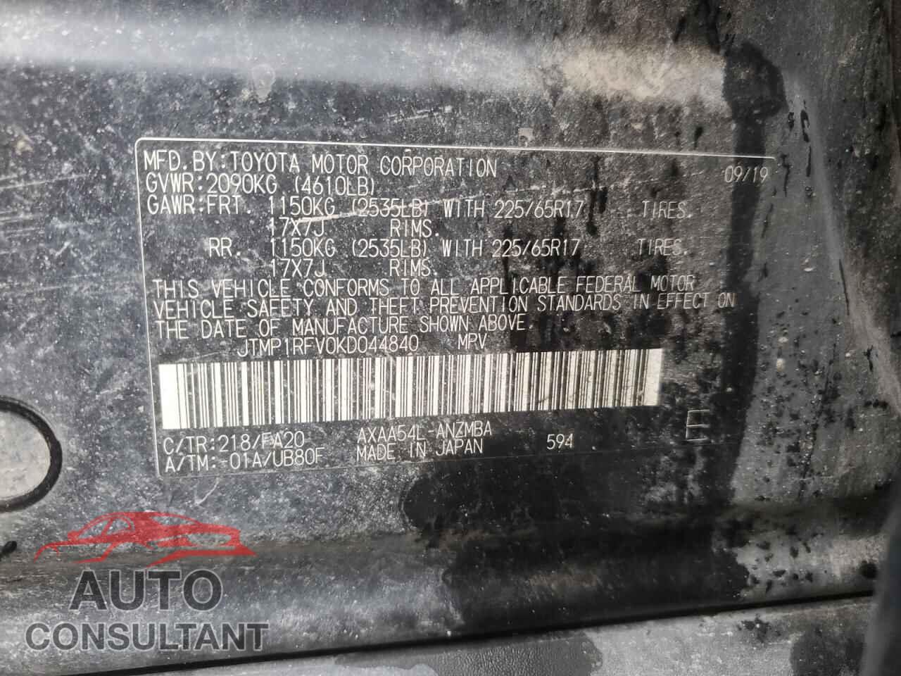 TOYOTA RAV4 2019 - JTMP1RFV0KD044840