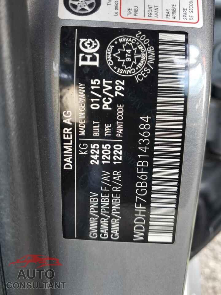 MERCEDES-BENZ E-CLASS 2015 - WDDHF7GB6FB143684