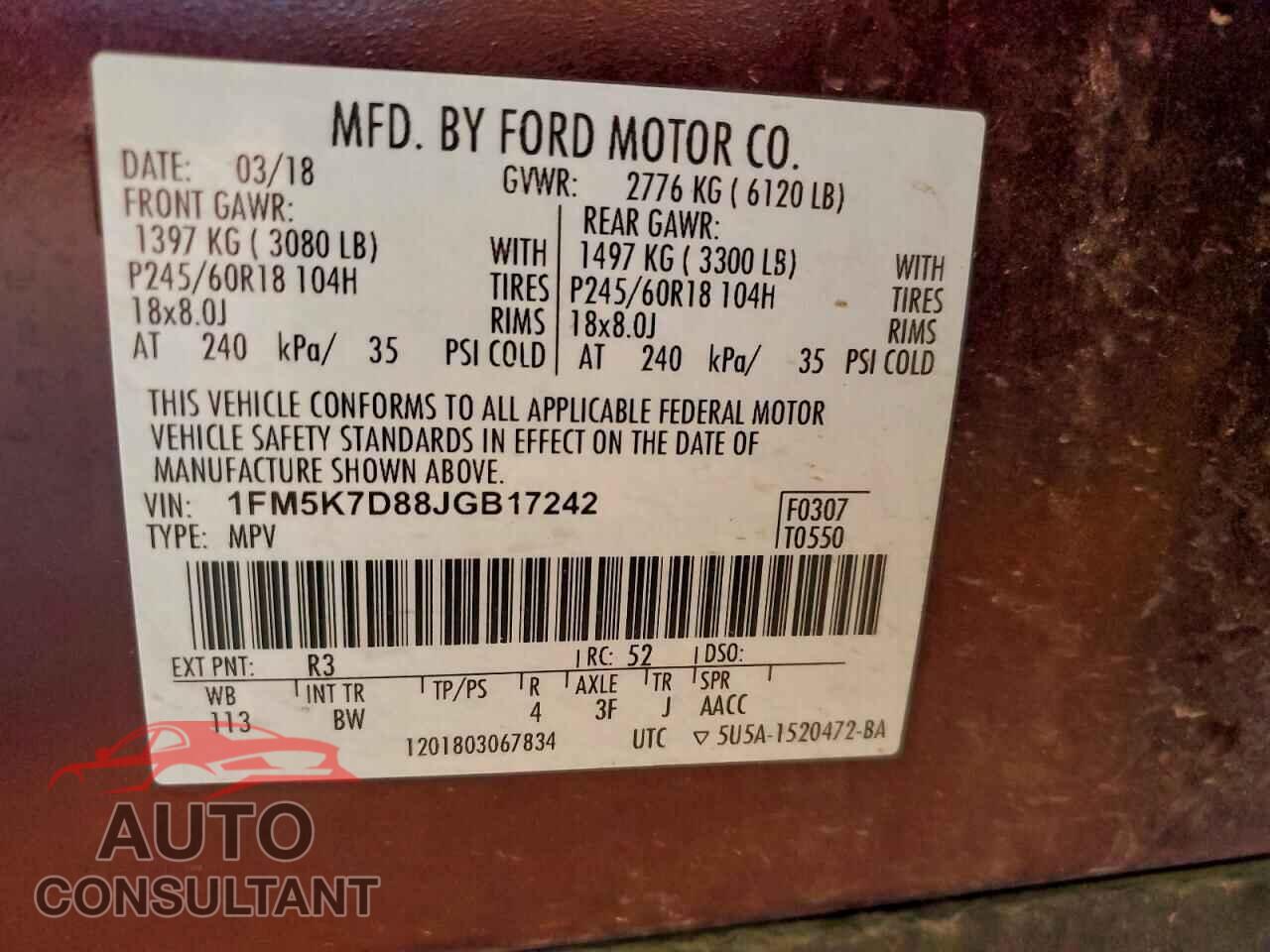 FORD EXPLORER 2018 - 1FM5K7D88JGB17242