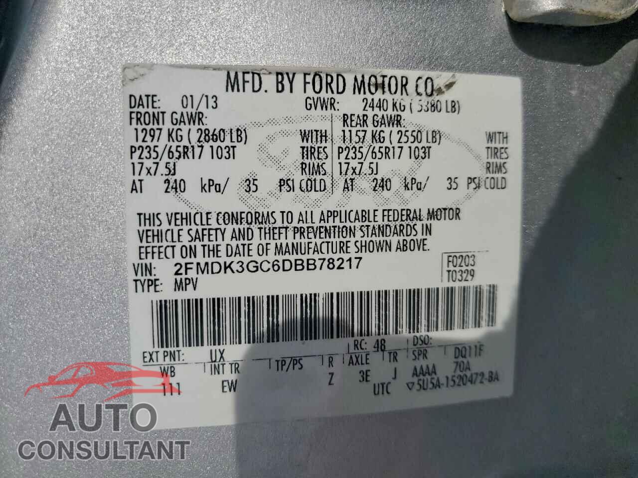 FORD EDGE 2013 - 2FMDK3GC6DBB78217