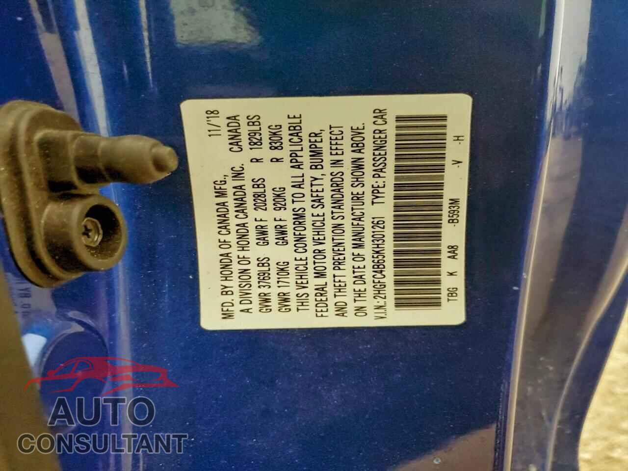HONDA CIVIC 2019 - 2HGFC4B65KH301261