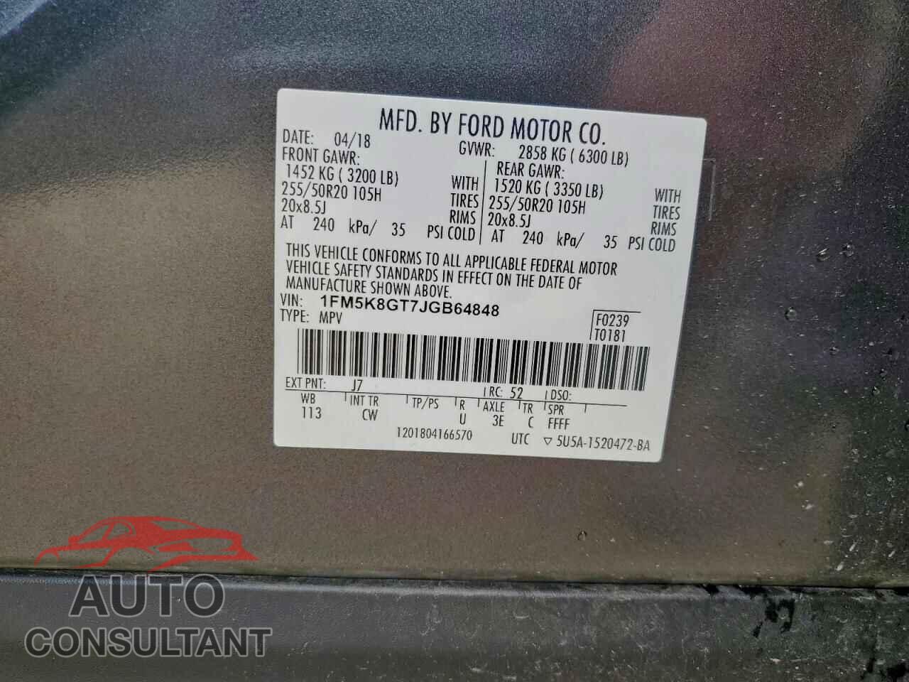 FORD EXPLORER 2018 - 1FM5K8GT7JGB64848