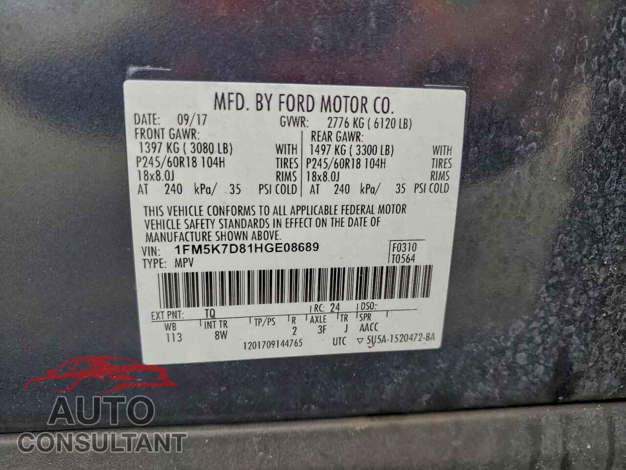 FORD EXPLORER 2017 - 1FM5K7D81HGE08689
