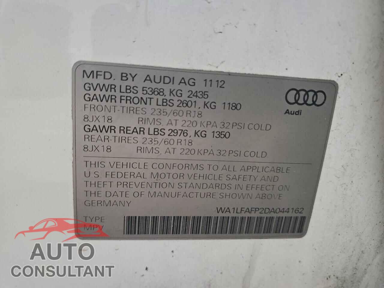AUDI Q5 2013 - WA1LFAFP2DA044162