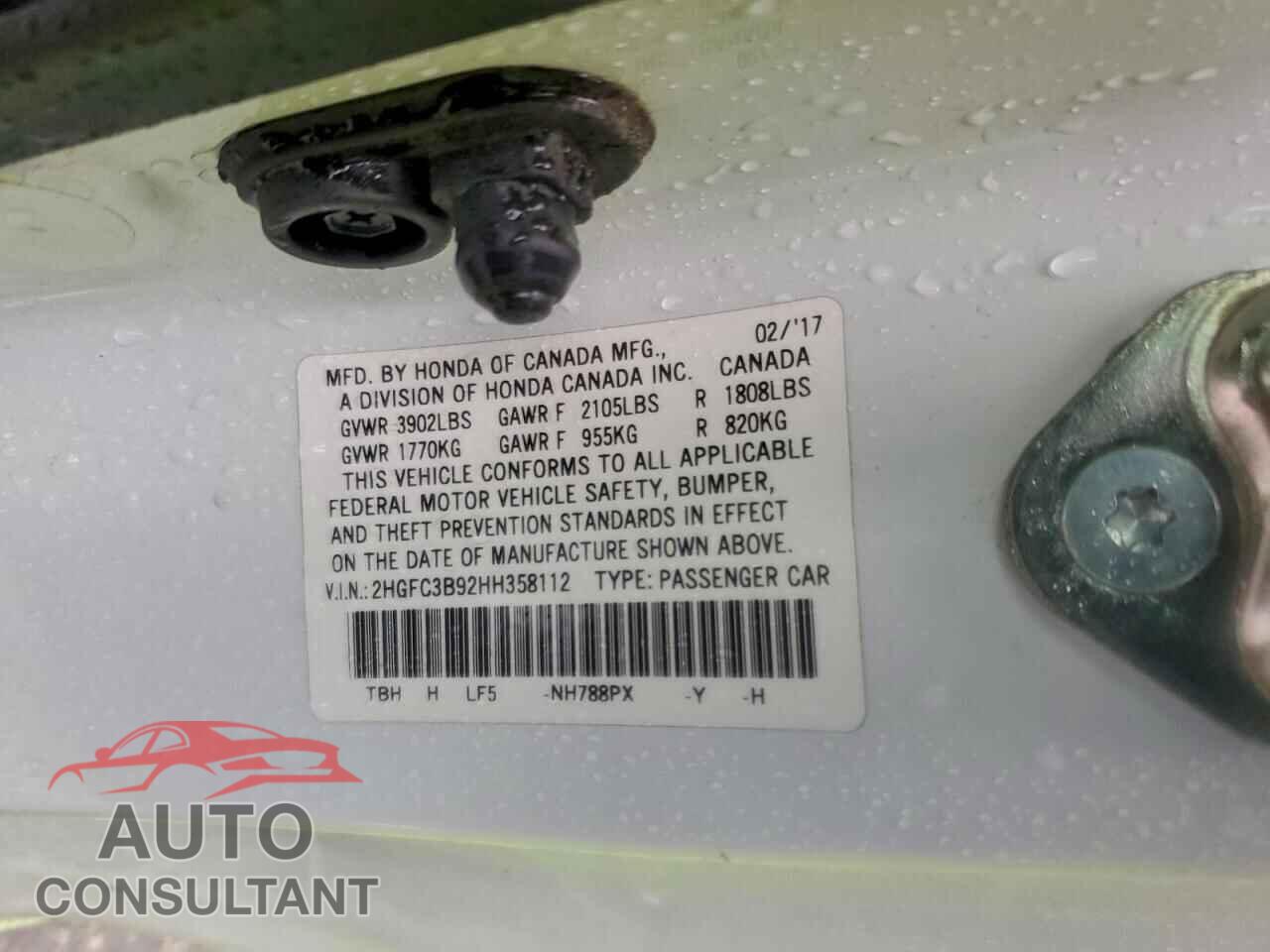 HONDA CIVIC 2017 - 2HGFC3B92HH358112