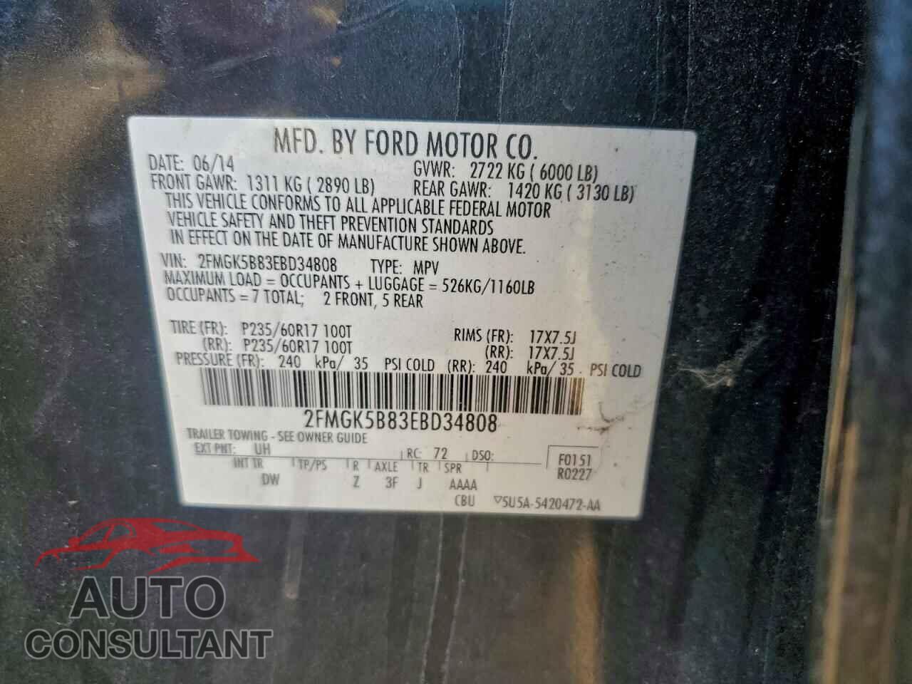 FORD FLEX 2014 - 2FMGK5B83EBD34808