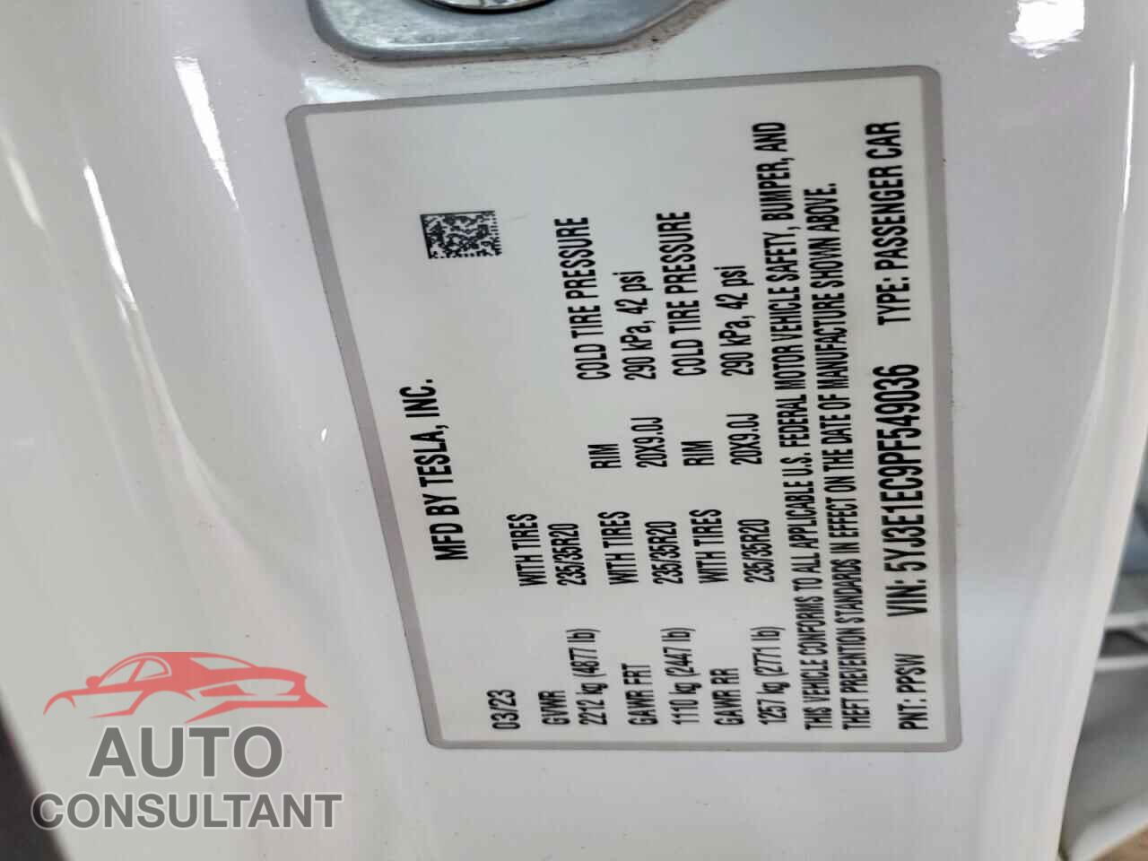 TESLA MODEL 3 2023 - 5YJ3E1EC9PF549036