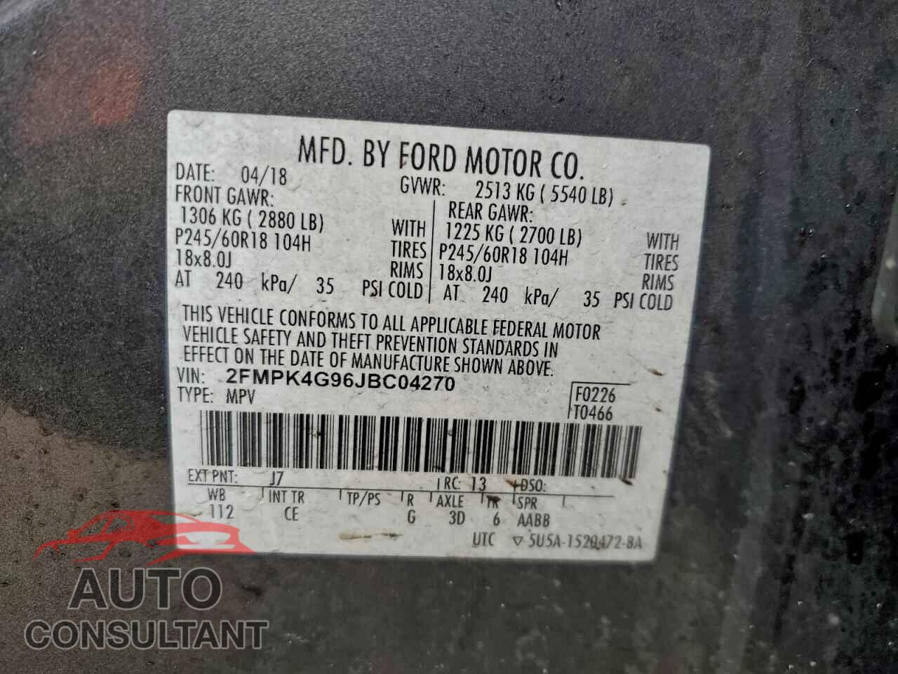 FORD EDGE 2018 - 2FMPK4G96JBC04270