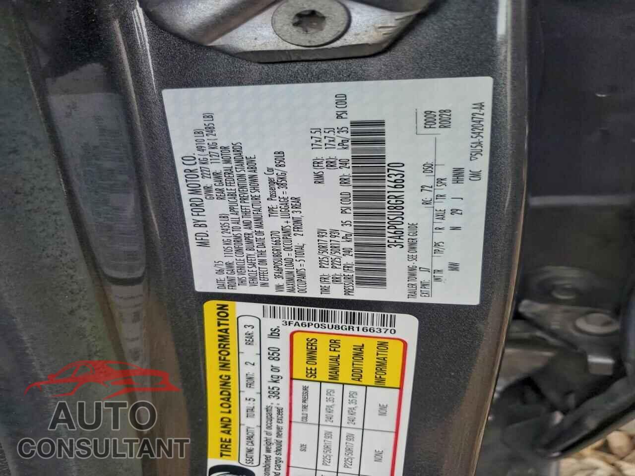 FORD FUSION 2016 - 3FA6P0SU8GR166370
