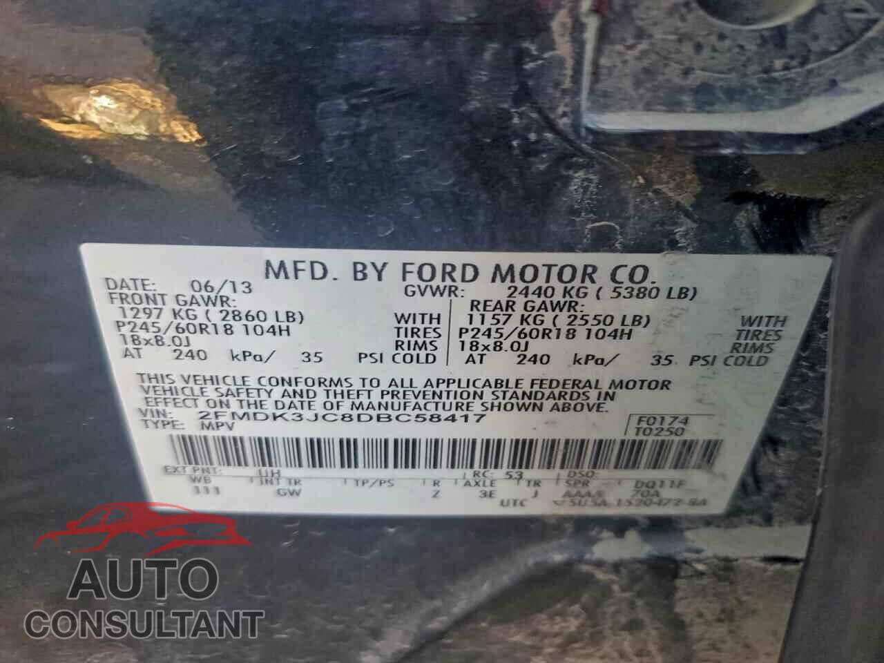 FORD EDGE 2013 - 2FMDK3JC8DBC58417