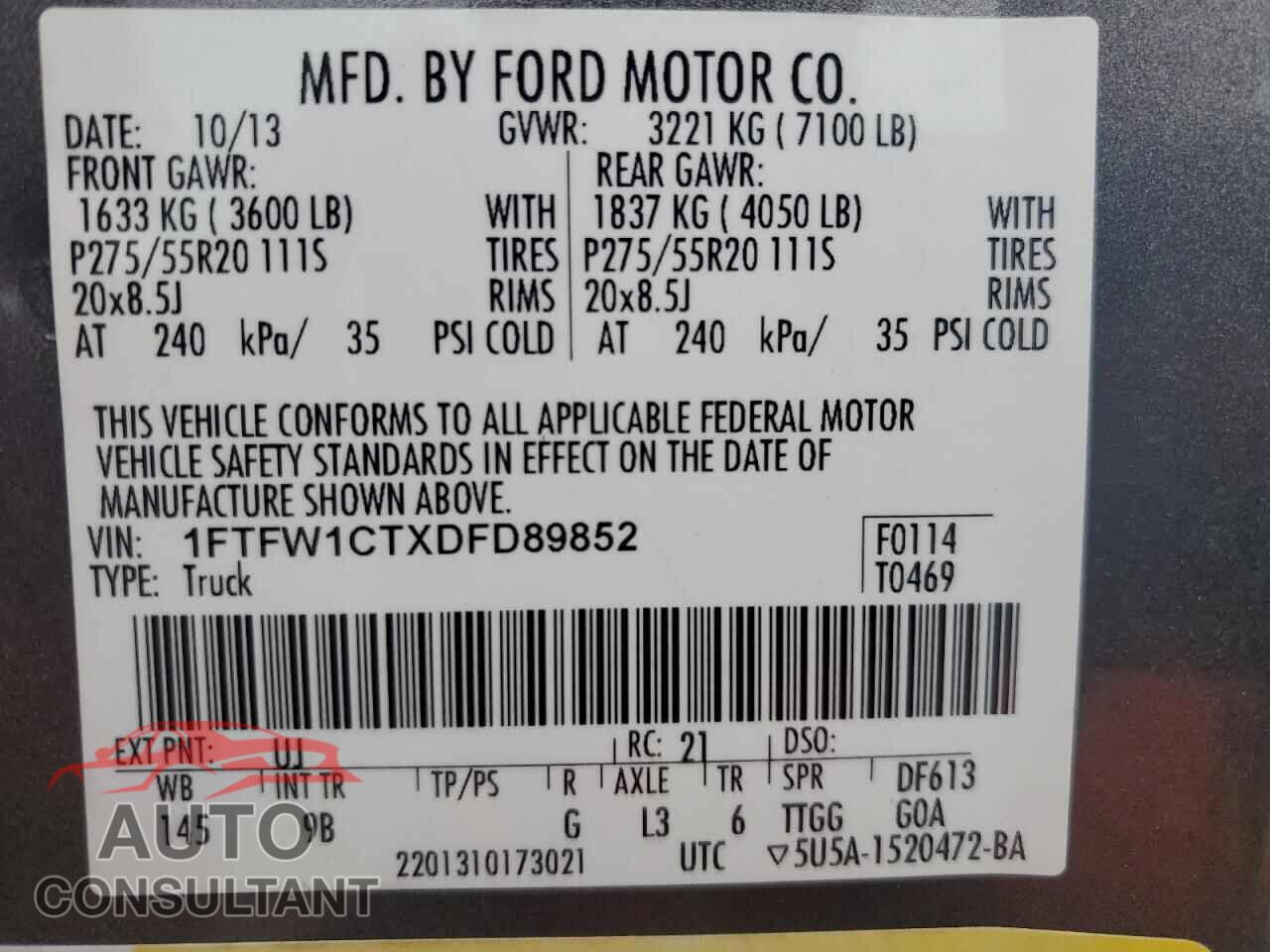 FORD F-150 2013 - 1FTFW1CTXDFD89852