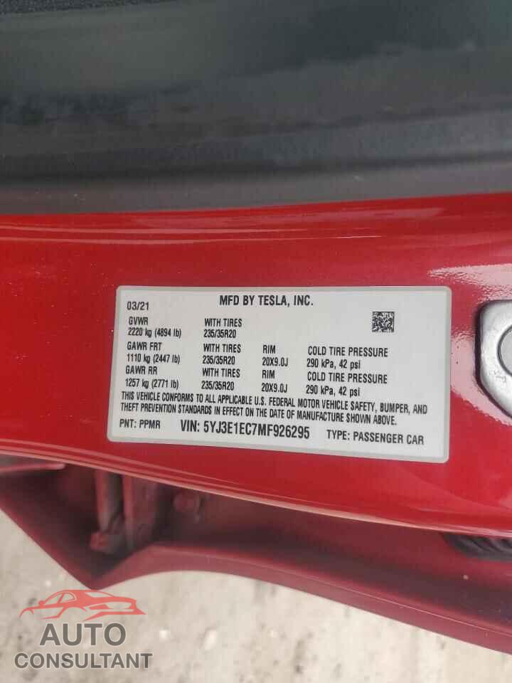 TESLA MODEL 3 2021 - 5YJ3E1EC7MF926295