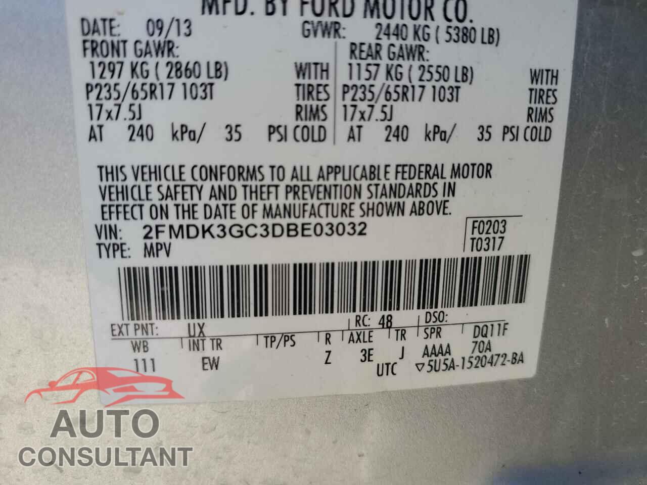 FORD EDGE 2013 - 2FMDK3GC3DBE03032