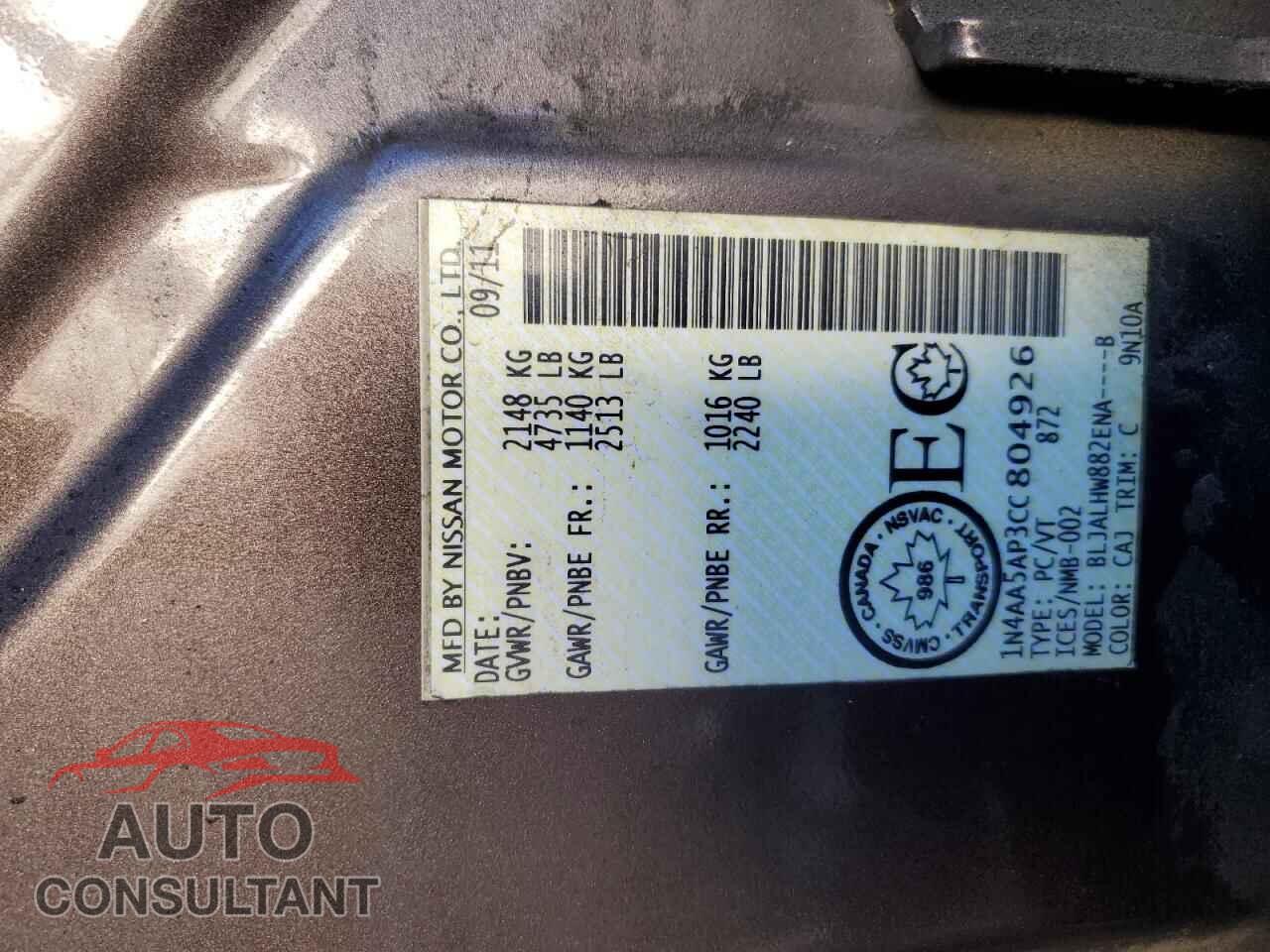 NISSAN MAXIMA 2012 - 1N4AA5AP3CC804926
