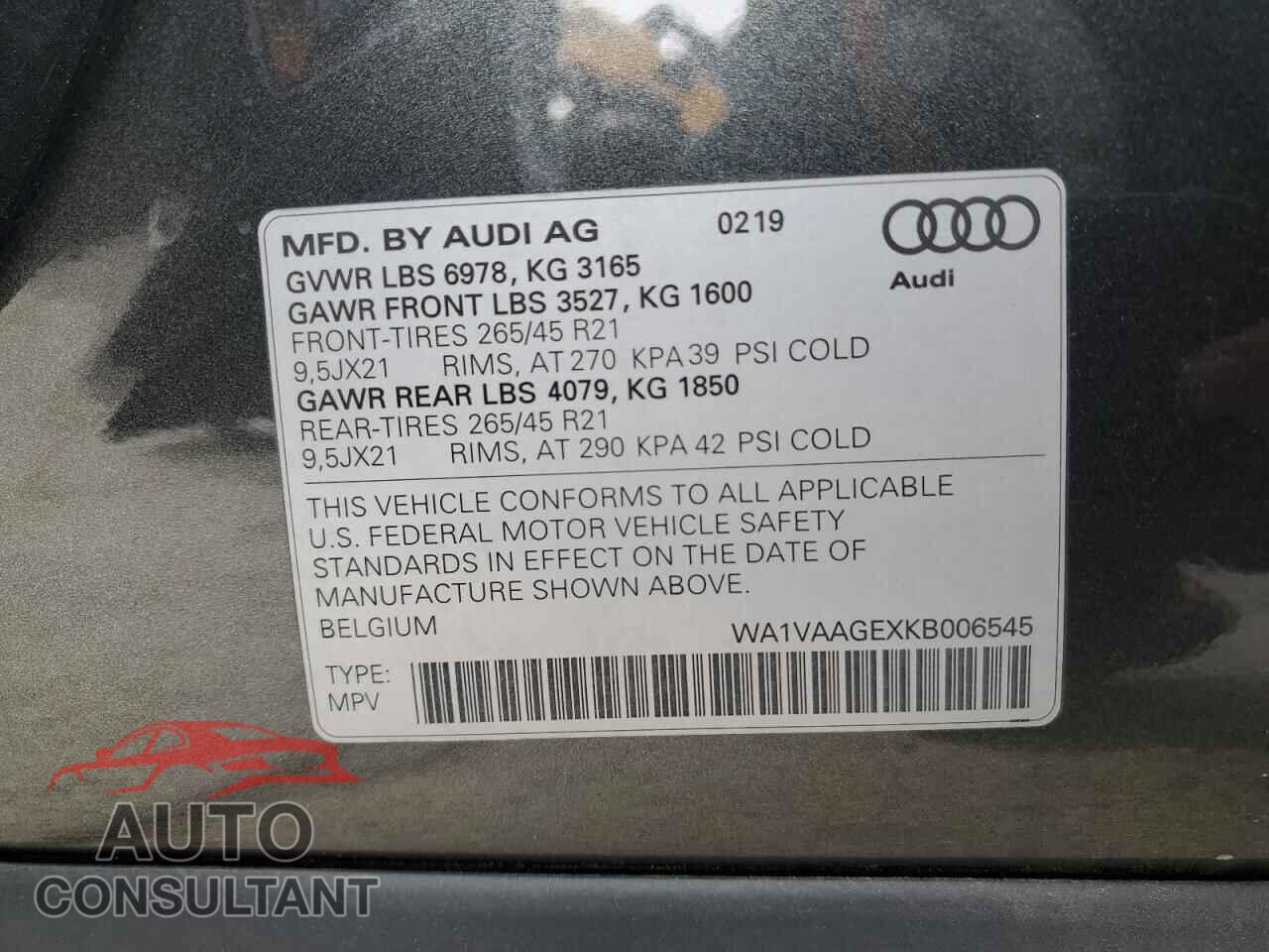 AUDI E-TRON 2019 - WA1VAAGEXKB006545