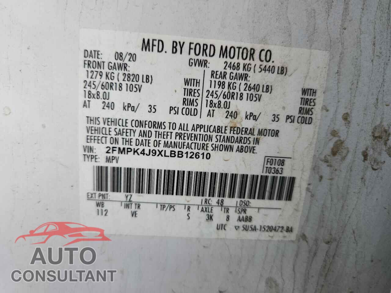 FORD EDGE 2020 - 2FMPK4J9XLBB12610