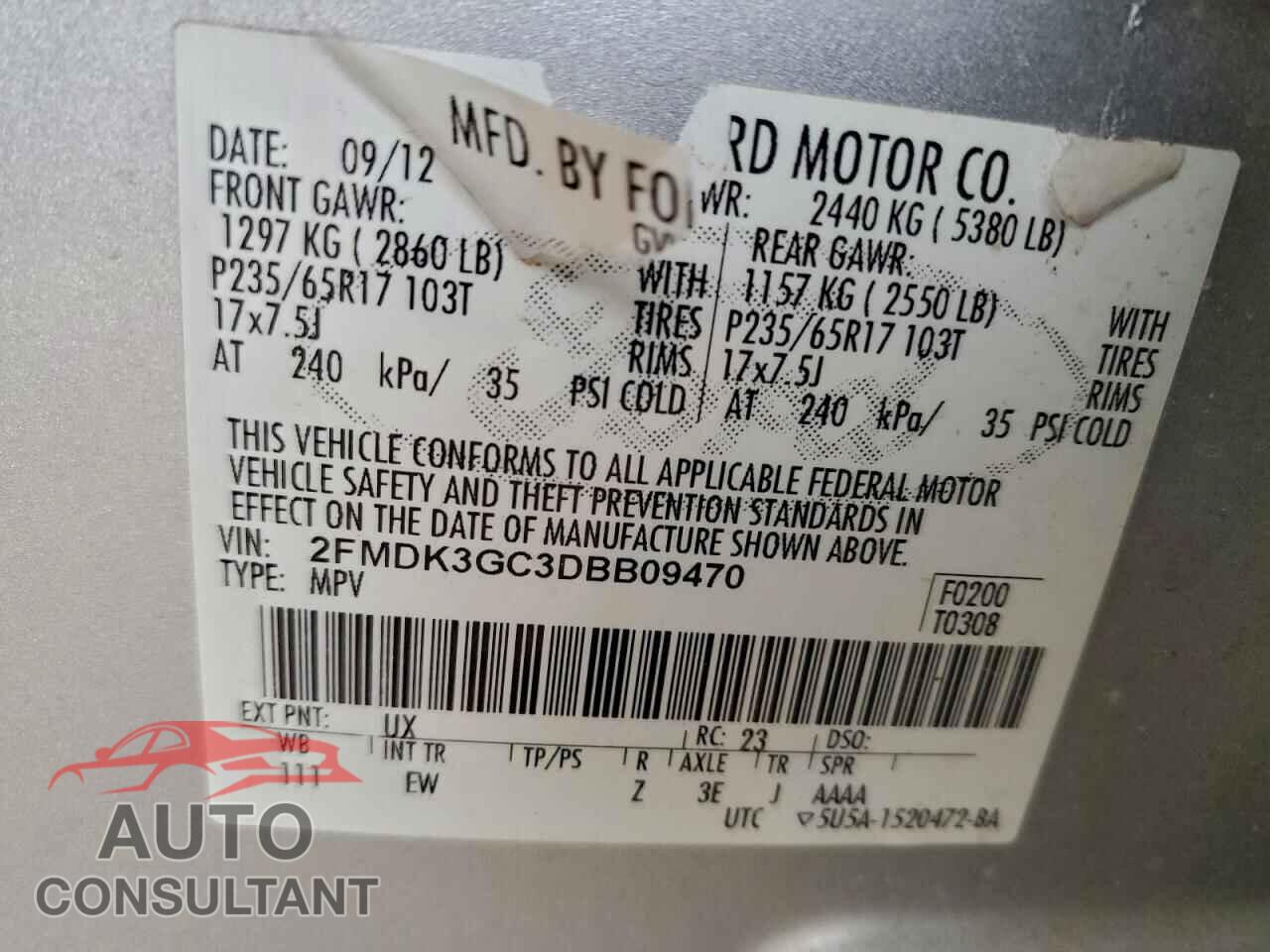 FORD EDGE 2013 - 2FMDK3GC3DBB09470