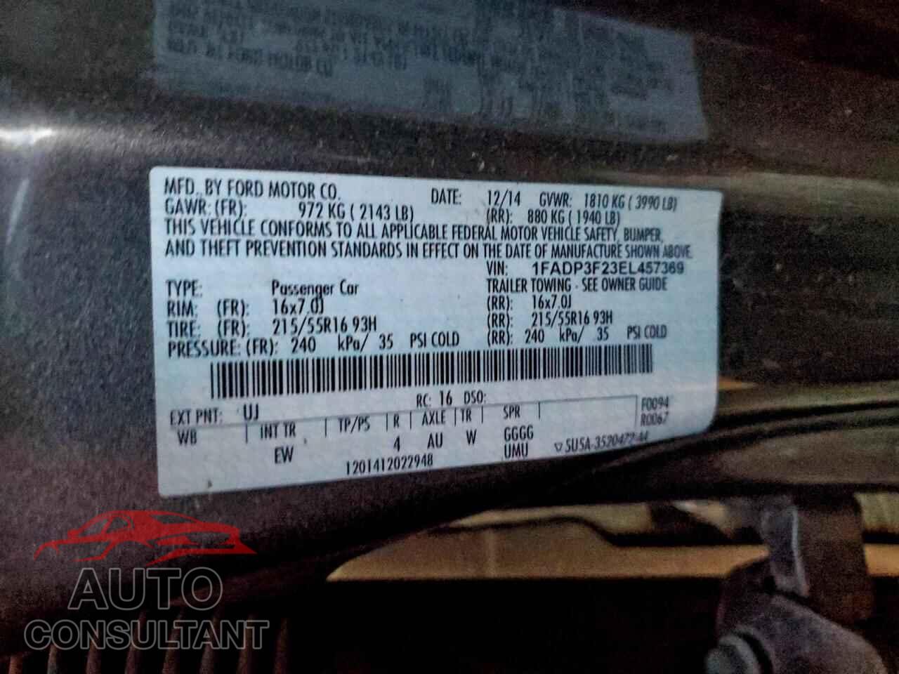 FORD FOCUS 2014 - 1FADP3F23EL457369