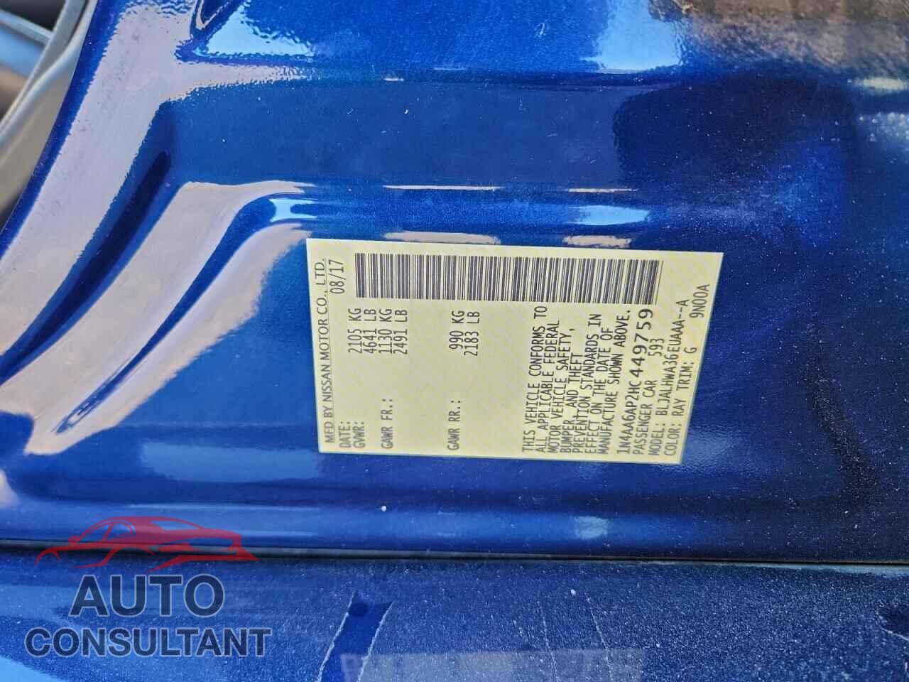NISSAN MAXIMA 2017 - 1N4AA6AP2HC449759