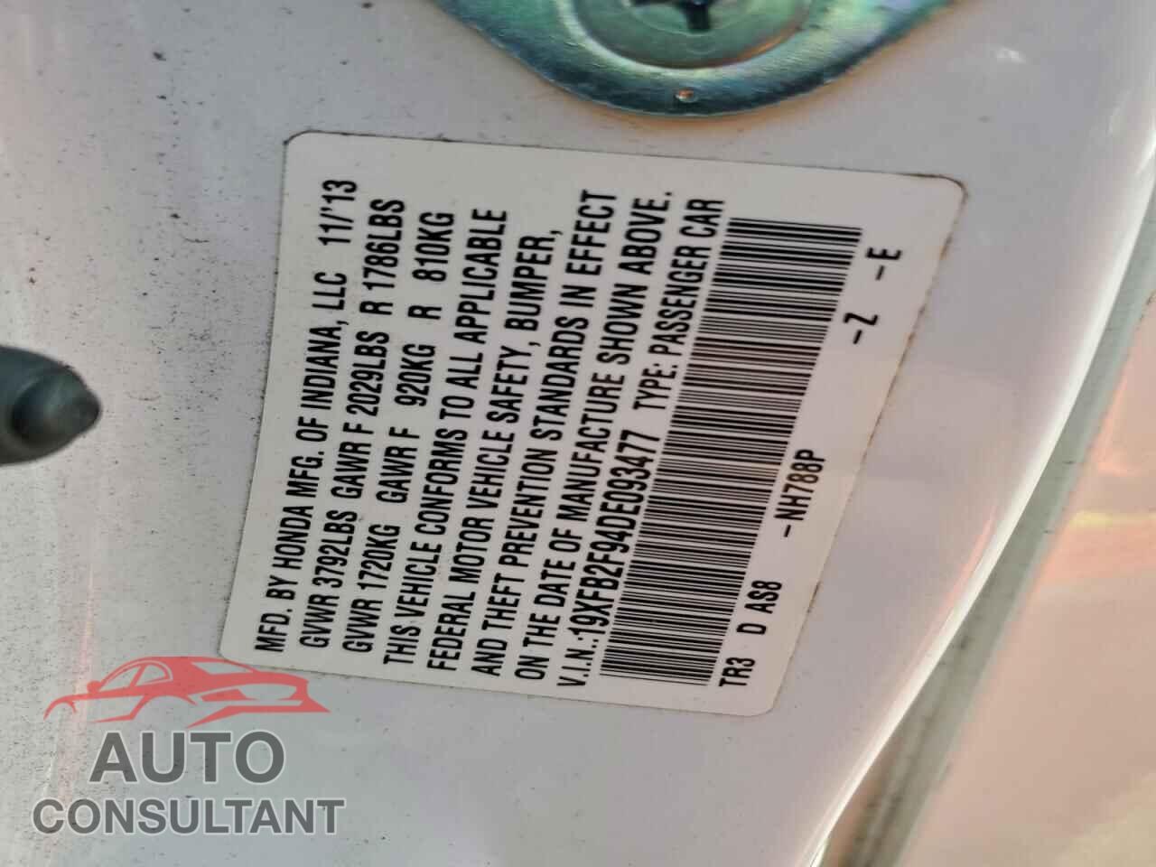 HONDA CIVIC 2013 - 19XFB2F94DE093477