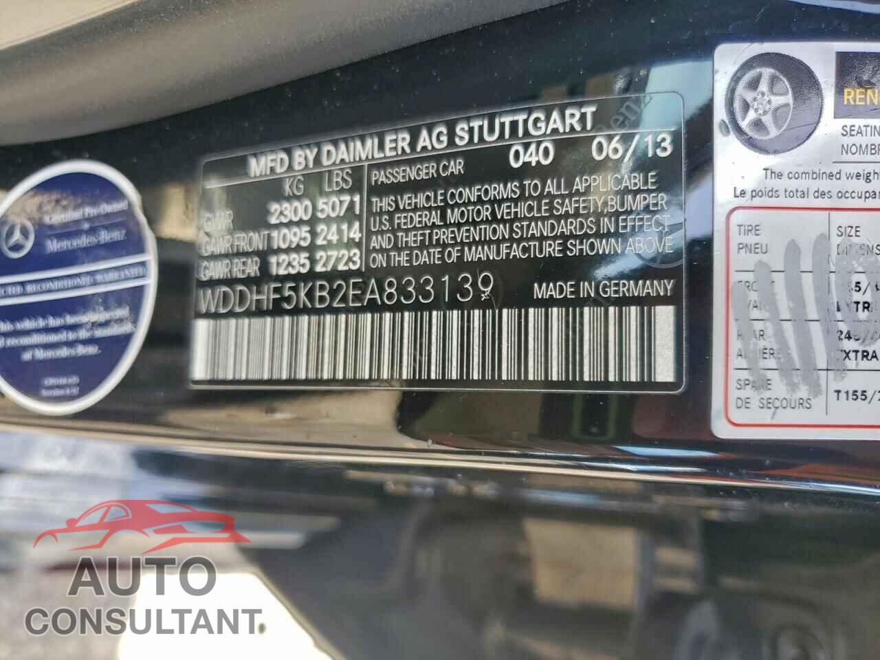 MERCEDES-BENZ E-CLASS 2014 - WDDHF5KB2EA833139