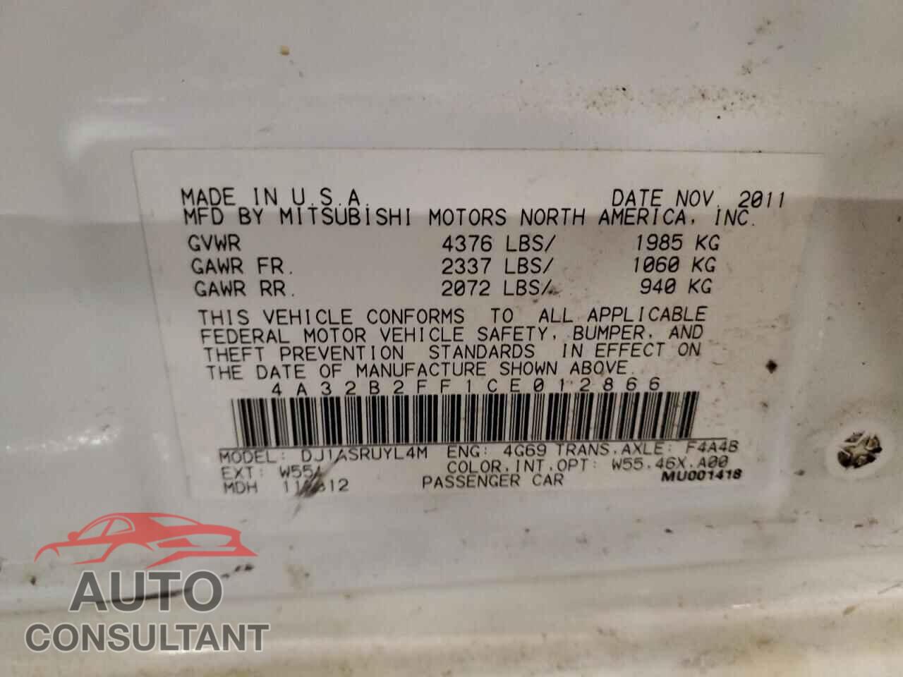 MITSUBISHI GALANT 2012 - 4A32B2FF1CE012866