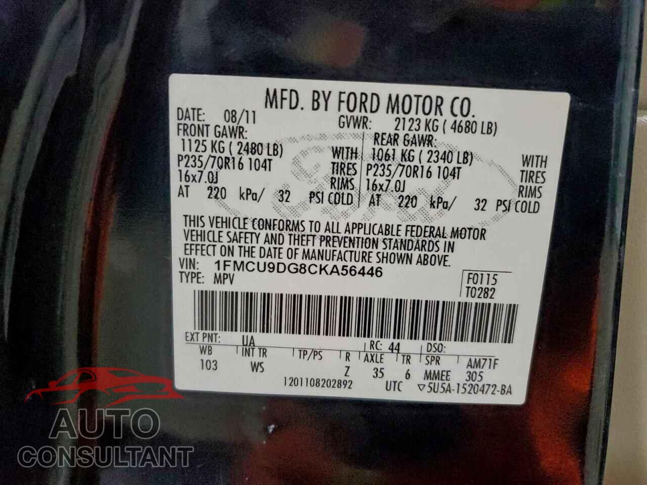FORD ESCAPE 2012 - 1FMCU9DG8CKA56446