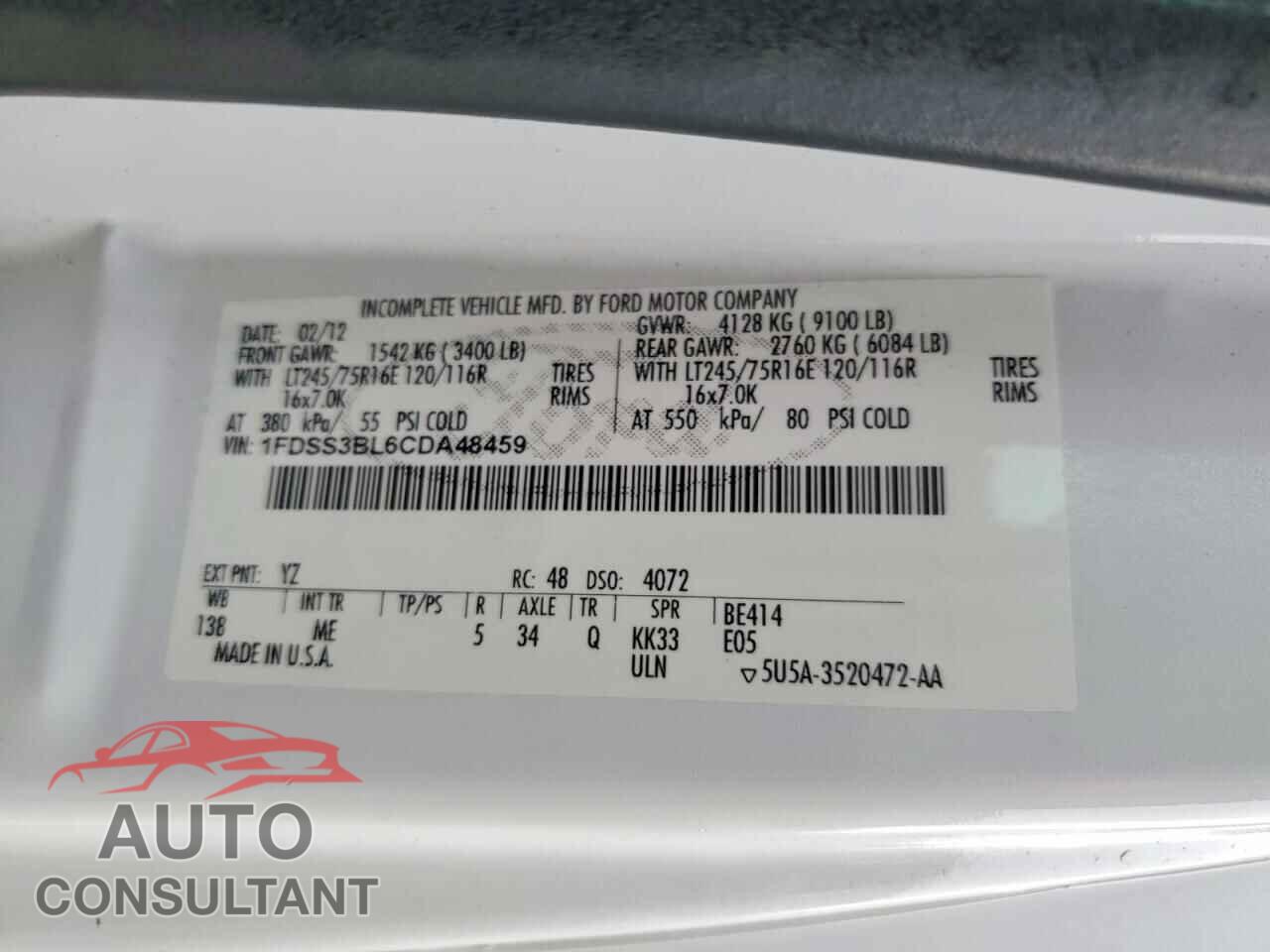 FORD ALL Models 2012 - 1FDSS3BL6CDA48459