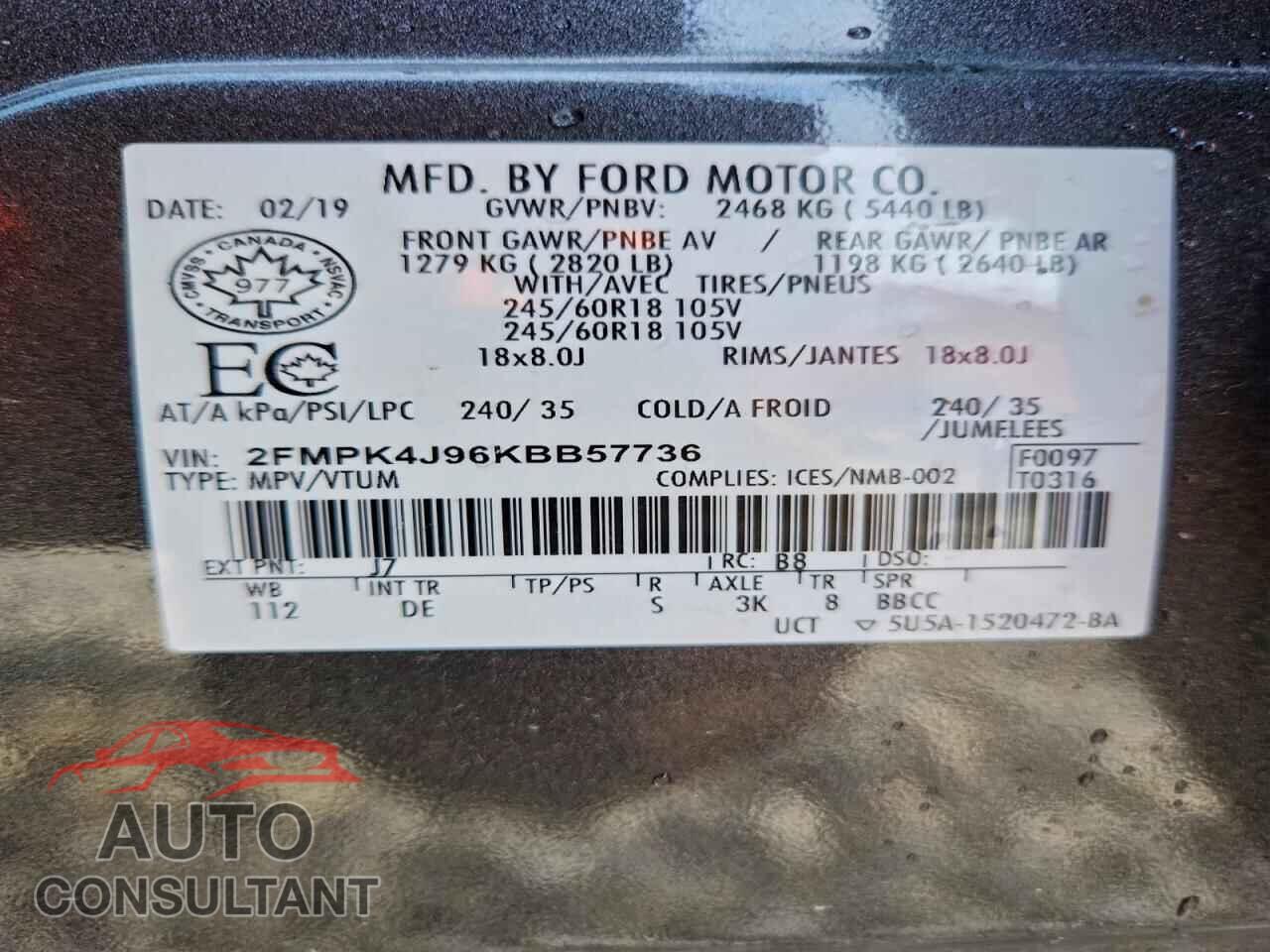 FORD EDGE 2019 - 2FMPK4J96KBB57736