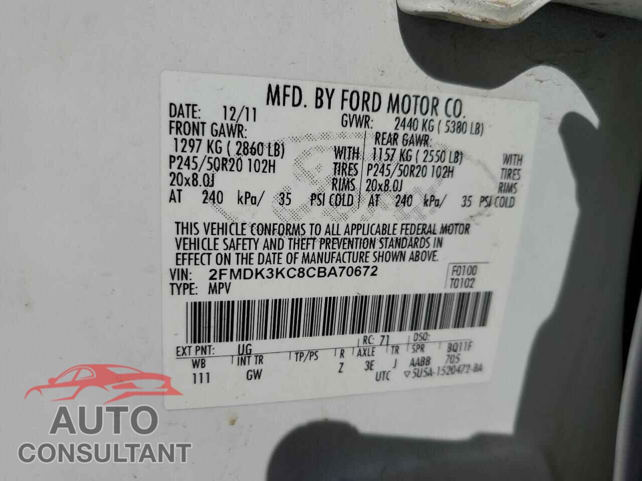 FORD EDGE 2012 - 2FMDK3KC8CBA70672