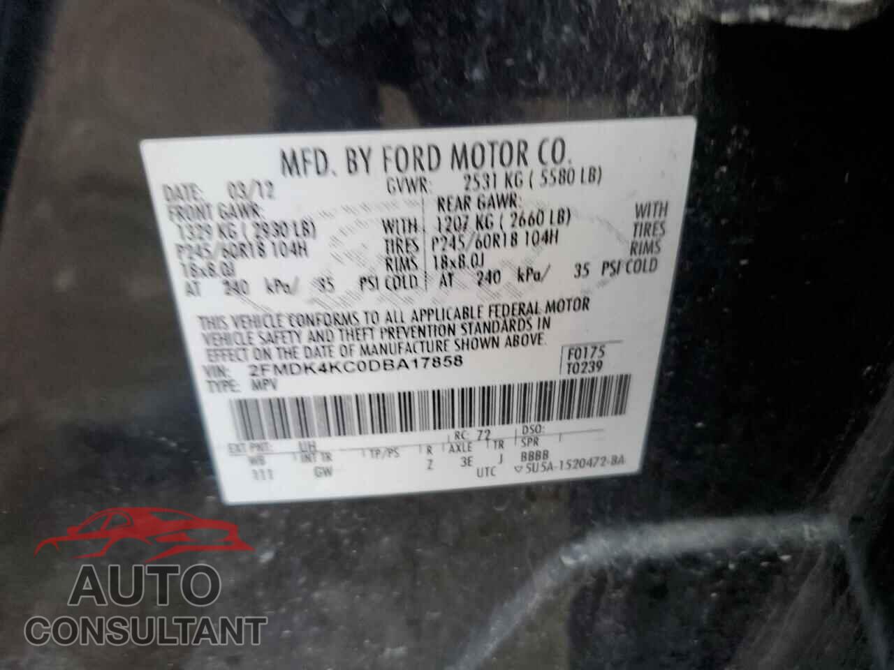 FORD EDGE 2013 - 2FMDK4KC0DBA17858