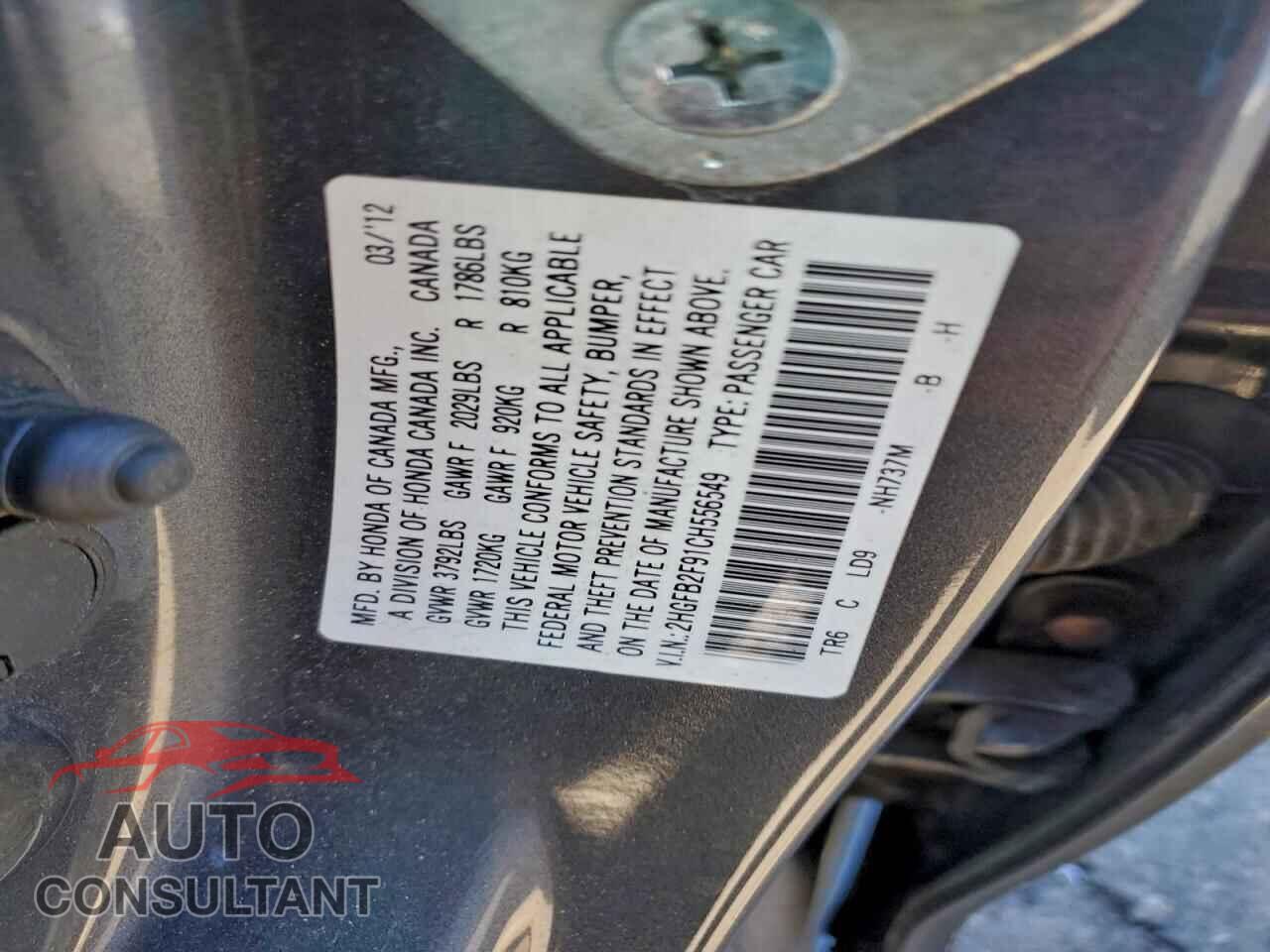 HONDA CIVIC 2012 - 2HGFB2F91CH556549