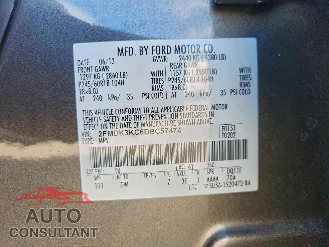 FORD EDGE 2013 - 2FMDK3KC6DBC57474