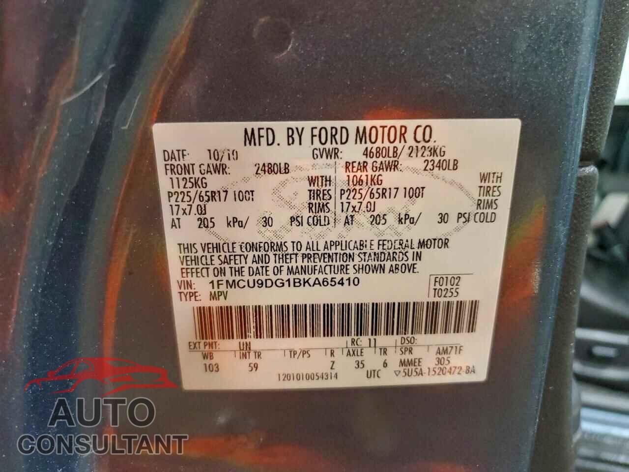 FORD ESCAPE 2011 - 1FMCU9DG1BKA65410