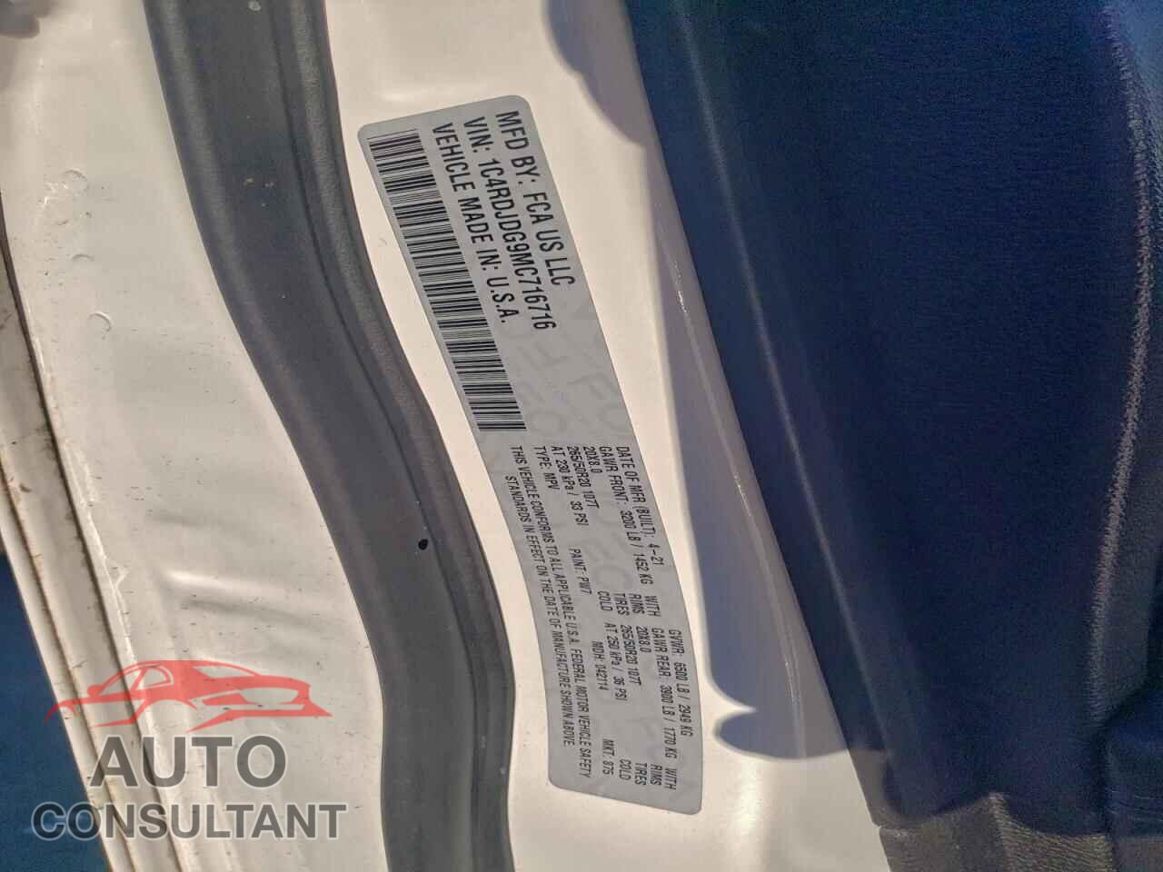 DODGE DURANGO 2021 - 1C4RDJDG9MC716716