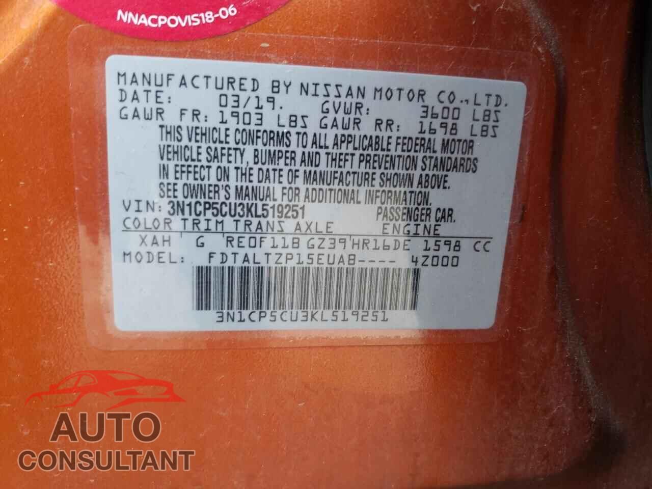 NISSAN KICKS 2019 - 3N1CP5CU3KL519251