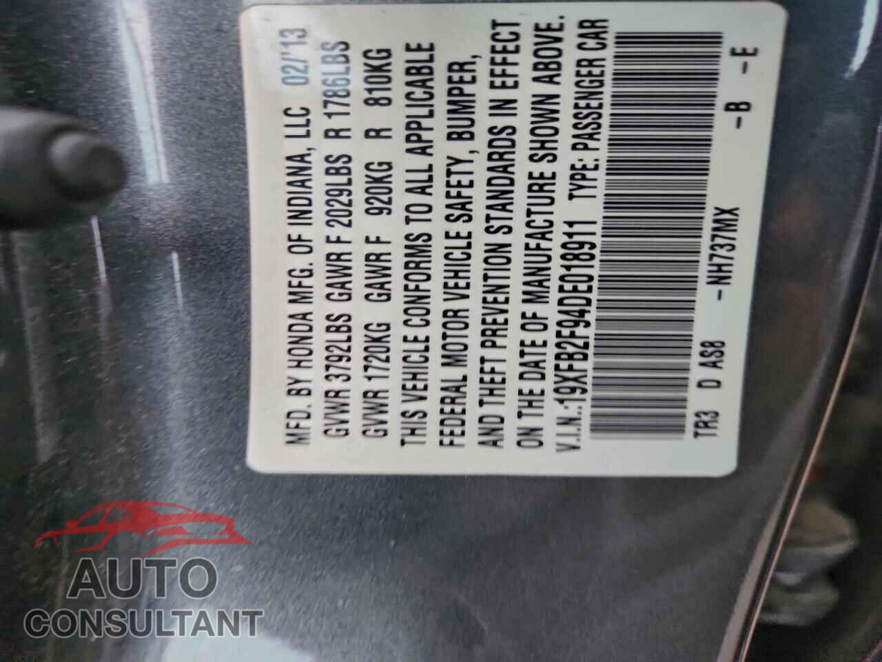 HONDA CIVIC 2013 - 19XFB2F94DE018911
