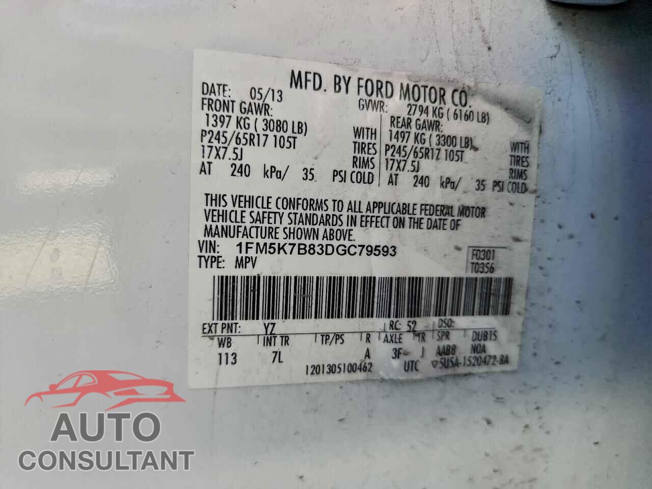 FORD EXPLORER 2013 - 1FM5K7B83DGC79593